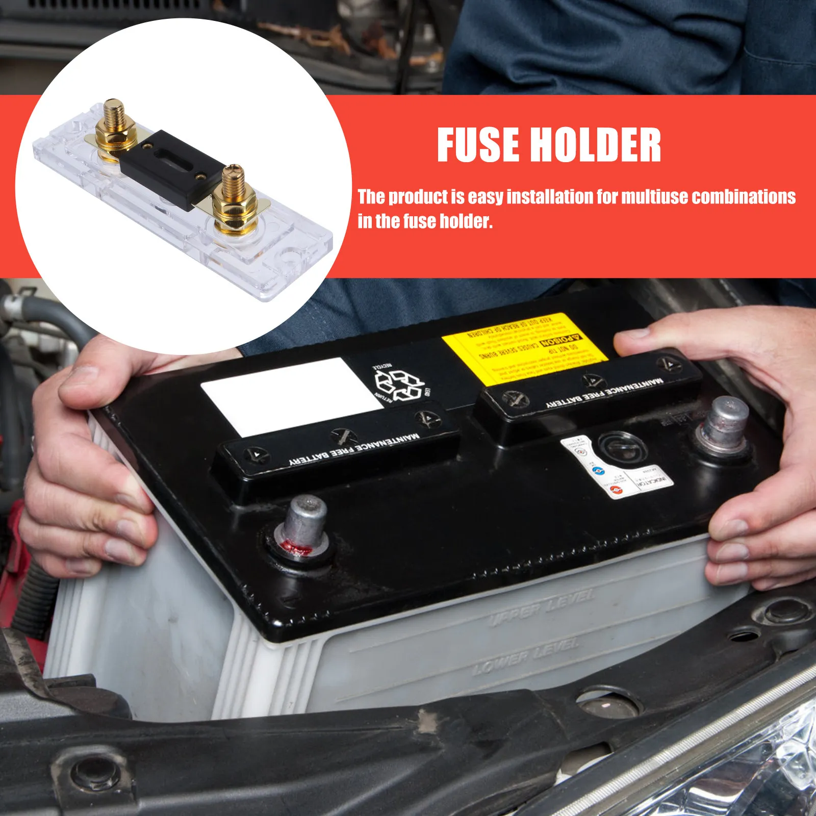 Gold Tone Plated Automotive Fuse Holder Premium Bolt-on Fuse for Car Audio Inverters High Current Use Terminal Motor Boxes