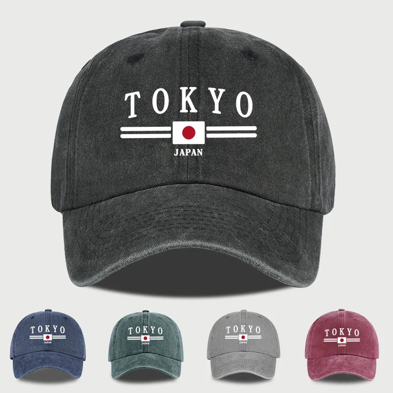 „TOKYO JAPAN“ bedruckte, gewaschene Baseballkappe im urbanen Stil von Tokio, Japan, klassische Mode, tägliches Pendeln, Radfahren, Angeln, Urlaubsgeschenk