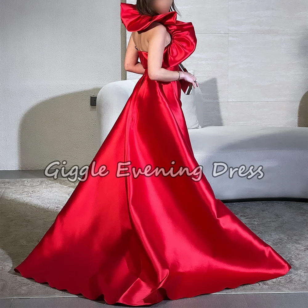 Giggle lindo vermelho plissado halter vestidos de noite longo sereia árabe vestidos de baile dubai cetim formal vestidos de festa personalizados