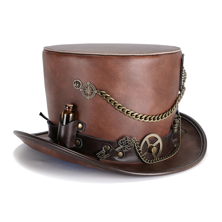 

Steampunk Magician Hat for Women Funny Vintage Clown Cosplay Halloween Medieval Alchemy Festival Adult Leather Gothic Witch Hat