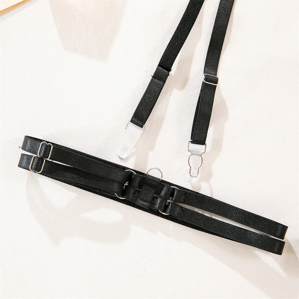 Krasapt-Lencería Sexy de encaje negro con perspectiva, conjuntos de 4 Uds., sujetadores y pantiers calados románticos, trajes de liga, conjunto delicado de Bilizna