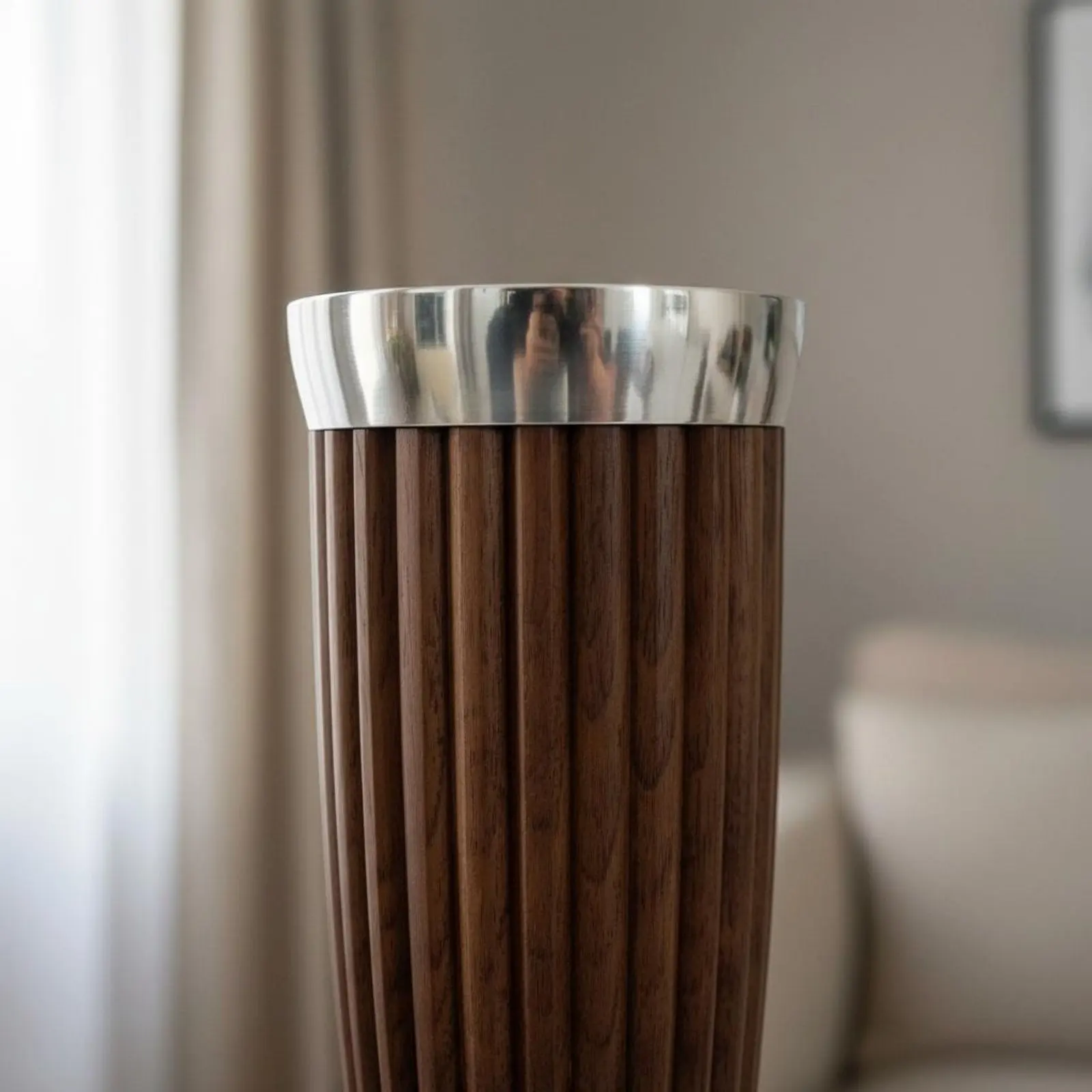 3 Pieces Walnut Wood Candle Holder Stainless Steel Wood and Metal Candlestick Wooden Candlestick Three-Piece Set Central-Century