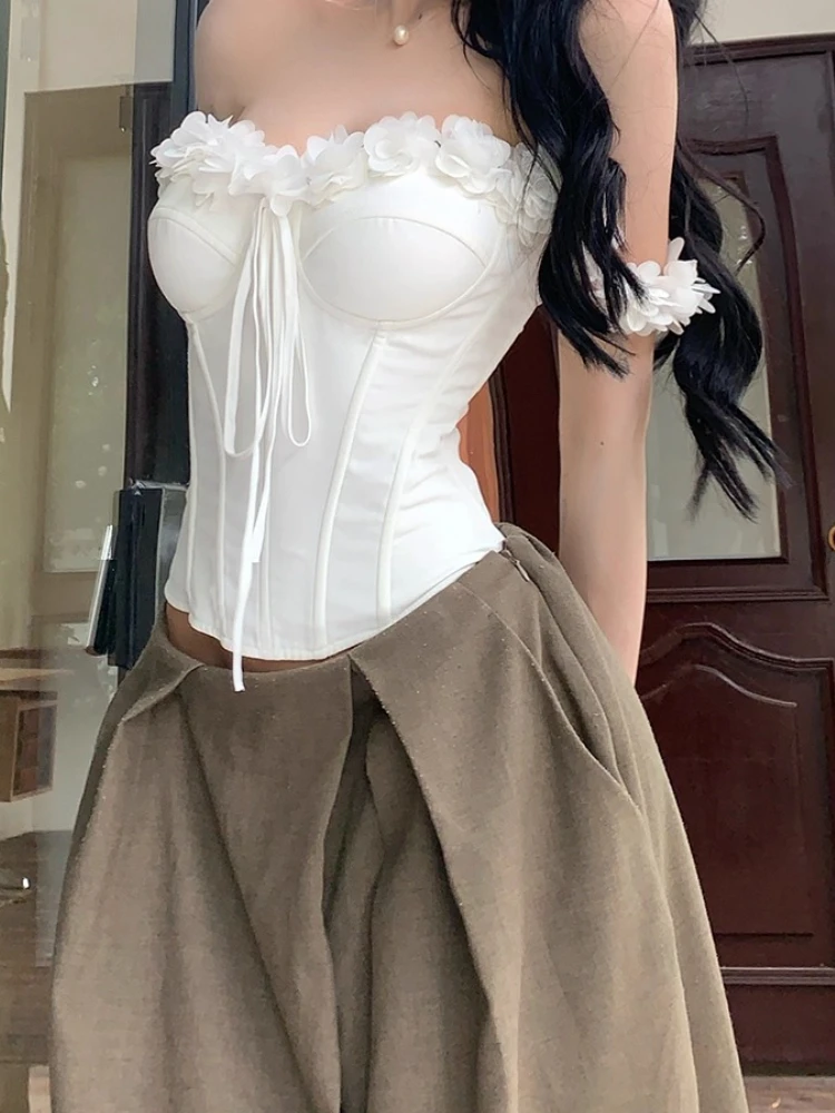 Harajuku Subculture T-shirts Elegant Harajuku Y2k Crop Tops Summer Sexy Slim Women Vintage Office Lady Tees Sleeveless Tshirts