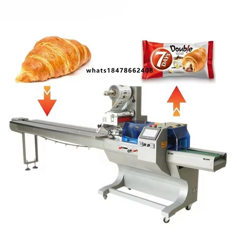 Multi-function Size Bread Packaging Horizontal Pillow Seal Bag Croissant Bagger Cutlery Donut Rusk Packing Flow Wrapping Machine