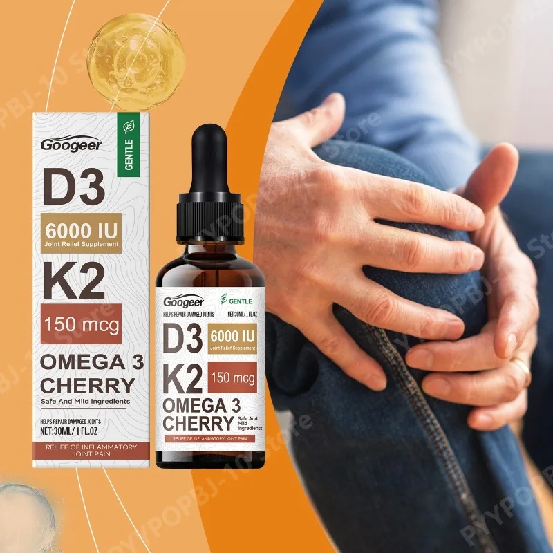 Googeer D3 6000 IU K2 150 Mcg Omega 3 Joint Support Drops 30ml for Enhanced Mobility