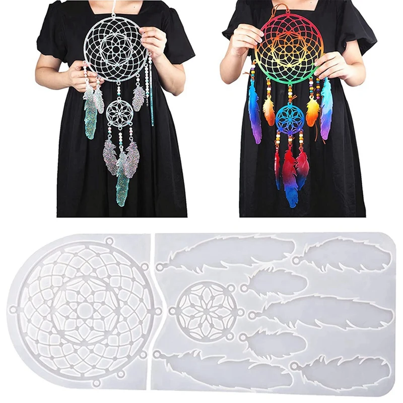 Large Dream Catcher Resin Mould, Wall Mount Feather Pendant Keychain Kit Ornament Making Mould Craft Home Decor