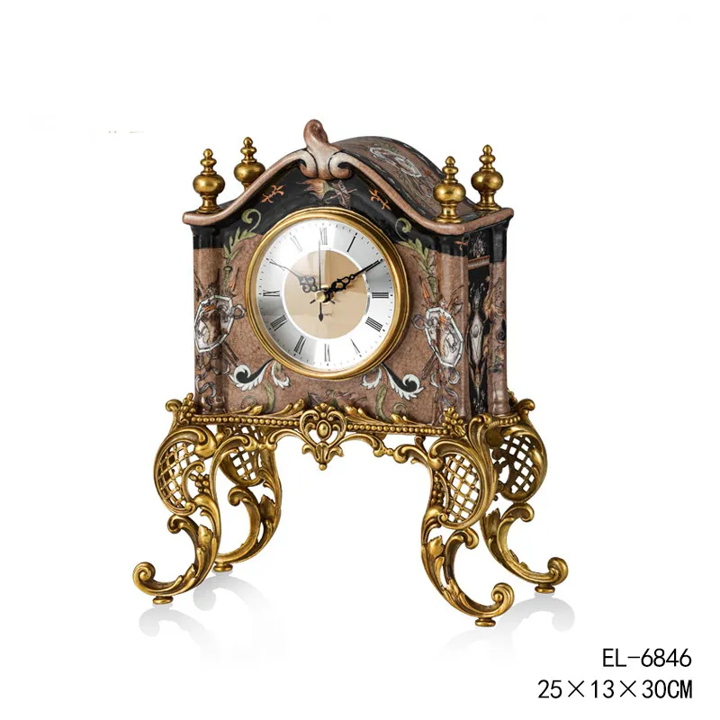 CX luxury ceramic with copper decorative crafts villa living room long oval waist four clocks