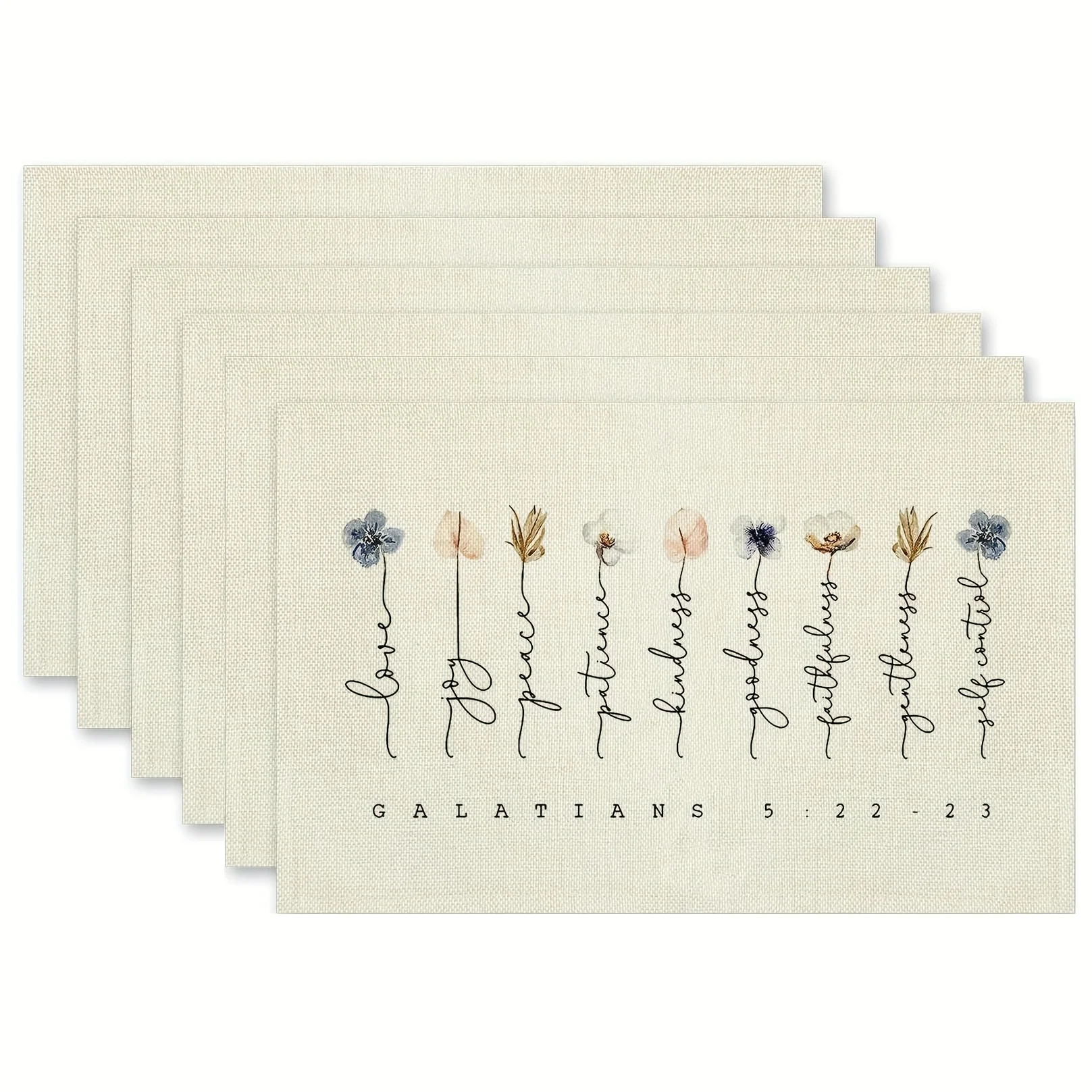 Vintage Cream Dried Flower Script Typography Rectangular Placemat Set For Religious Wedding Table Decor Coffee Shop