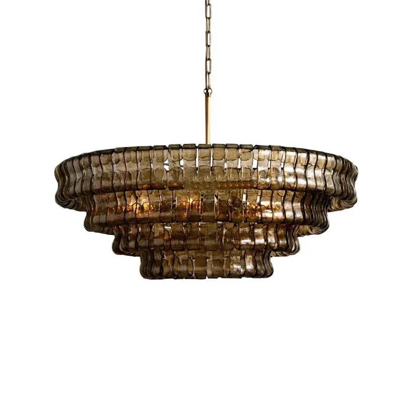 

Gray Glass Ceiling Chandeliers 2025 Classic Round Hanging Lamps for Ceiling Home Decoration Lighting Gold Lustres Lamparas