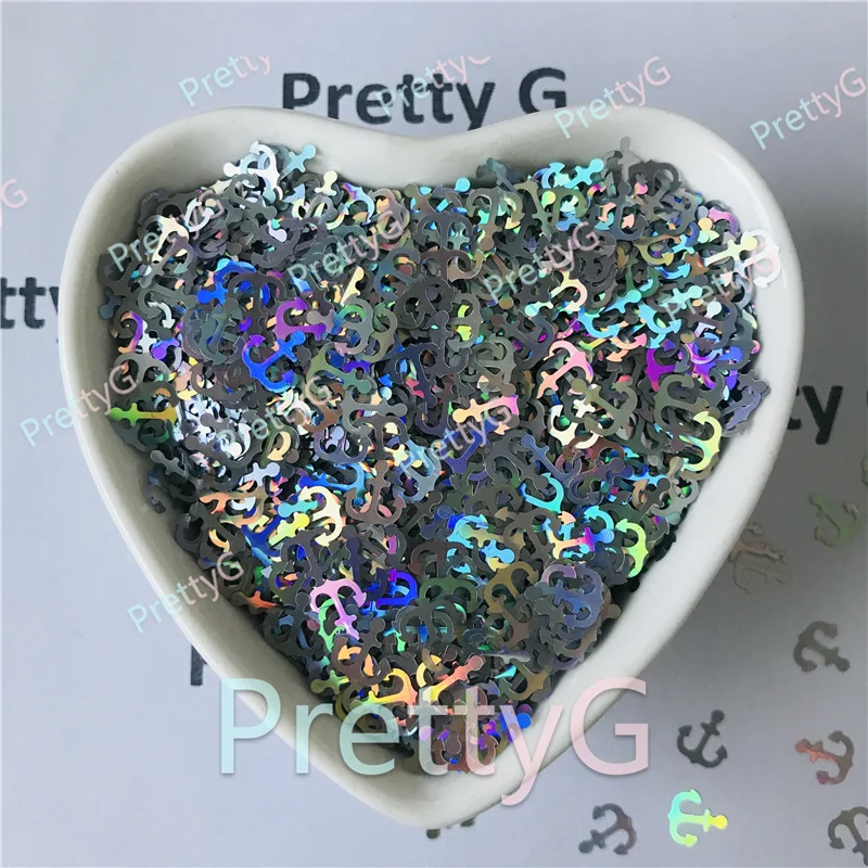 PrettyG Wholesale 8mm Boat Anchor Shape Glitter Sequin Holographic Nail Glitter For Art Craft Nail Makeup Decoration Accessories