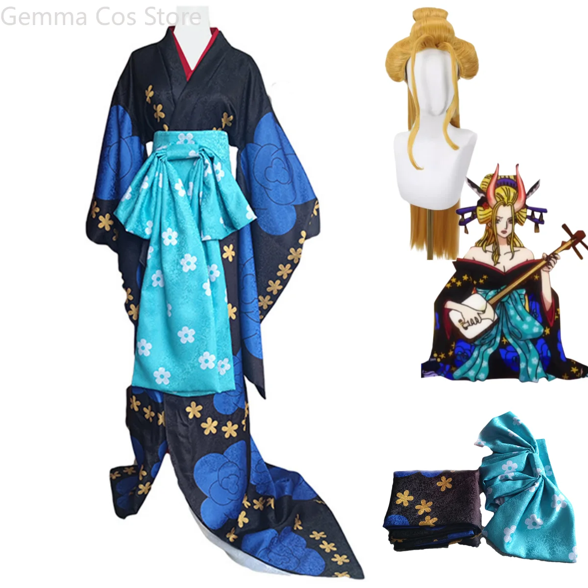 Anime schwarz Maria Cosplay Kostüm Wano Kuni Land Insel der Geister Perücke japanische Kimono Frau sexy Halloween Karneval Anzug