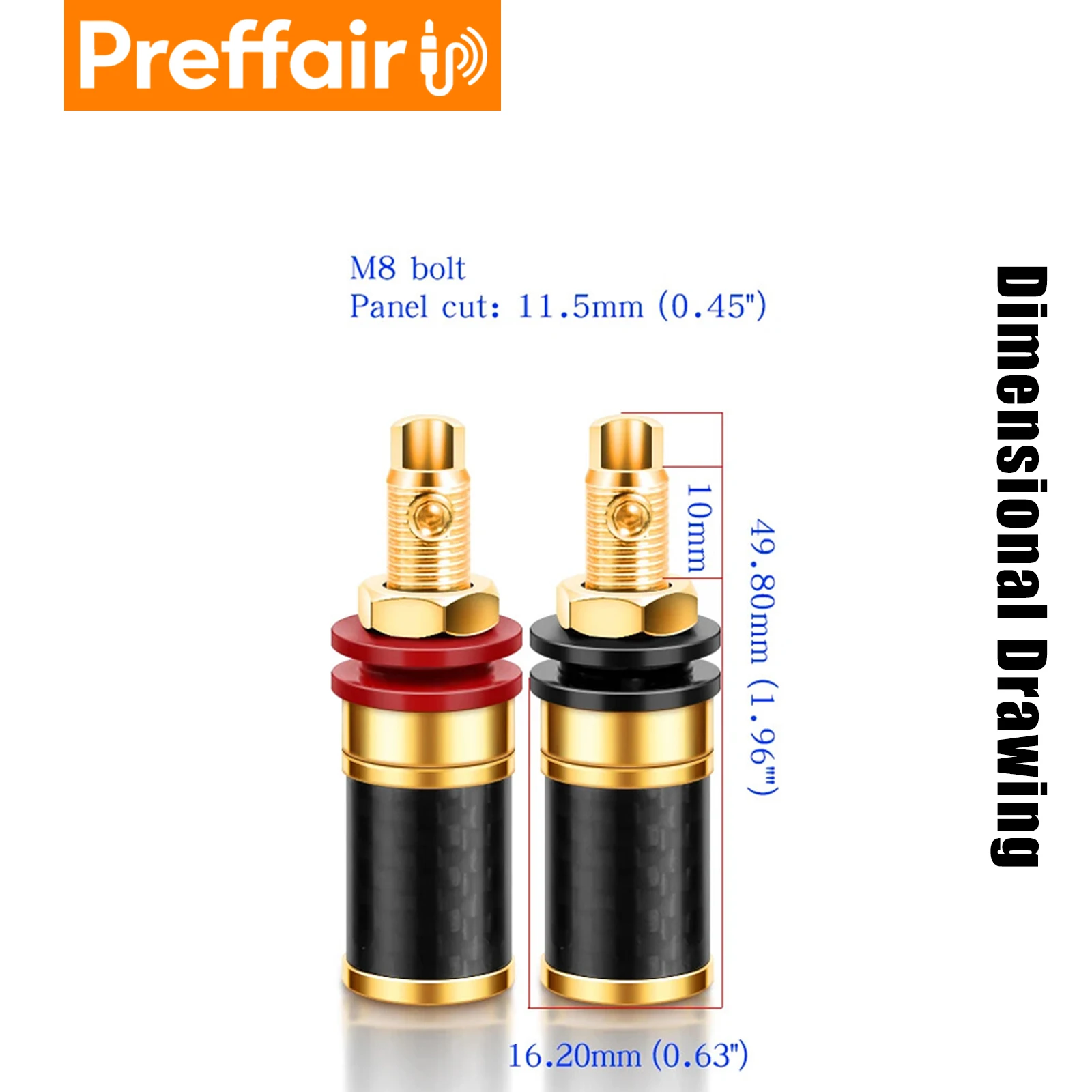 4pcs Preffair BP1106 Carbon Fiber Binding Post Gold/Rhodium Plated Terminal Banana Jack Connector Banana Plug Socket Speaker - view 4