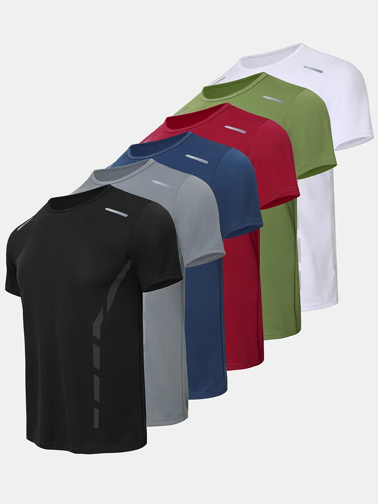 AliExpress NONE 1-Piece Men's Summer Multi-color Quick Drying Sports Short Sleeved Loose And Breathable Fitness Running Reflective Strip Trendy