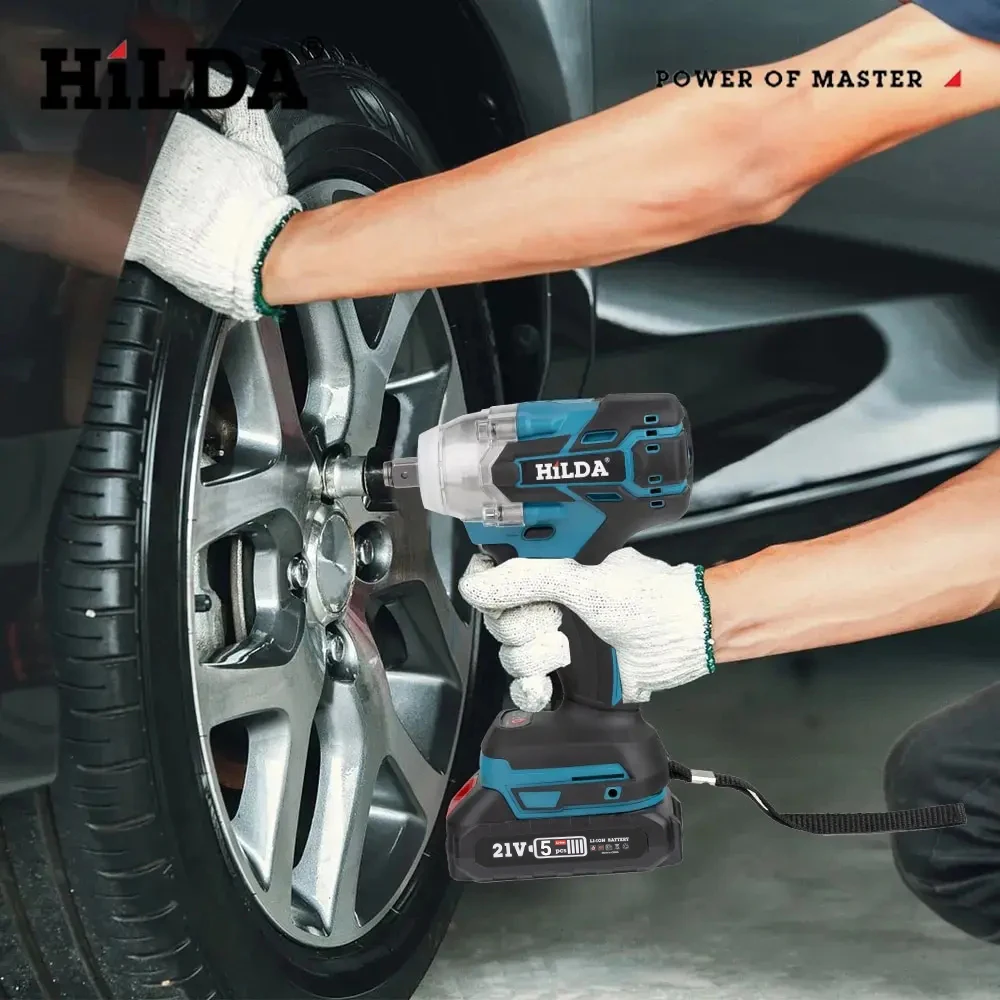 HILDA 18V Cordless Impact Wrench Brushless High Torque Impact 1/2 Inch Car Wrench Power Tools