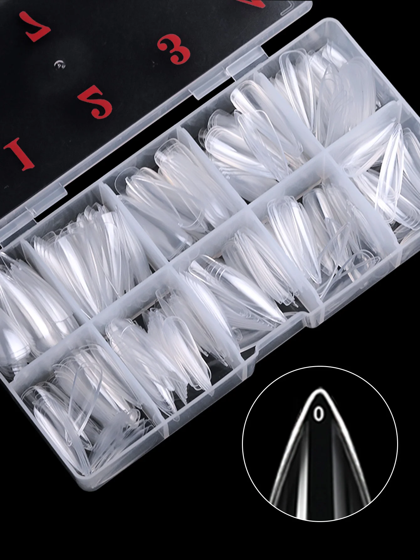 500pcs/box Stiletto Nail Tips Transparent False Press On Acrylic Nails Mixed Size Fake Nails DIY Manicure Extension Tools