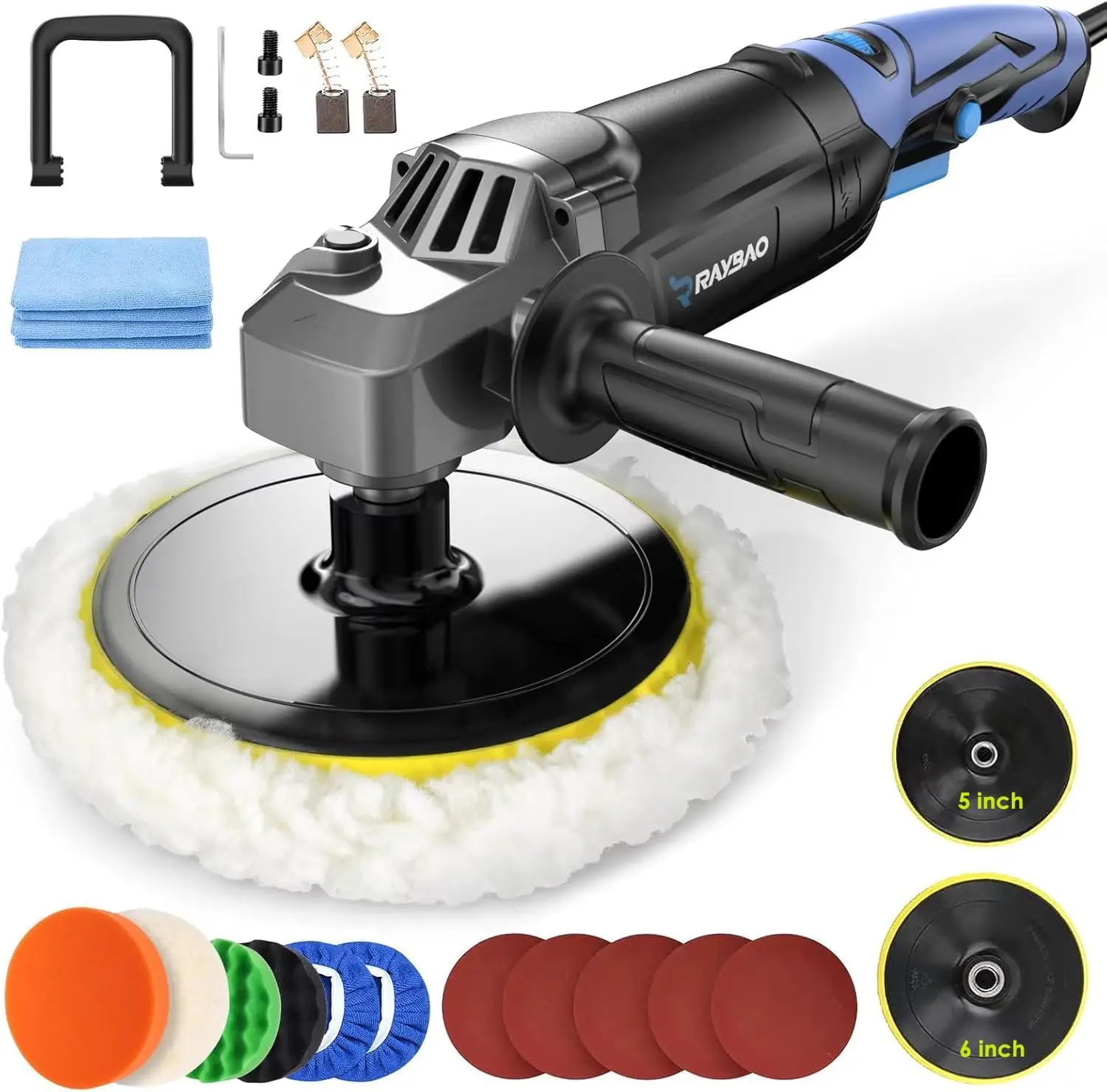 

1200W Rotary Car Buffer Polisher Kit, 6-Speed 1600-3500RPM, Includes 6/7inch Plates & Accessories
