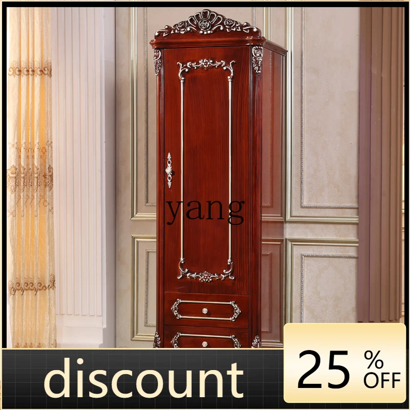 LMM European dark single-door wardrobe carved bedroom storage hanging wardrobe simple