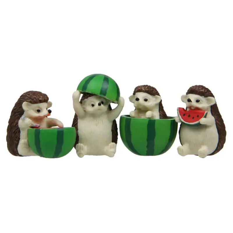 4PCS Tiny Bonsai Microlandscape Decoration Cute Watermelon Hedgehog Animal PVC Craft Miniature Figure Fairy Garden Decor
