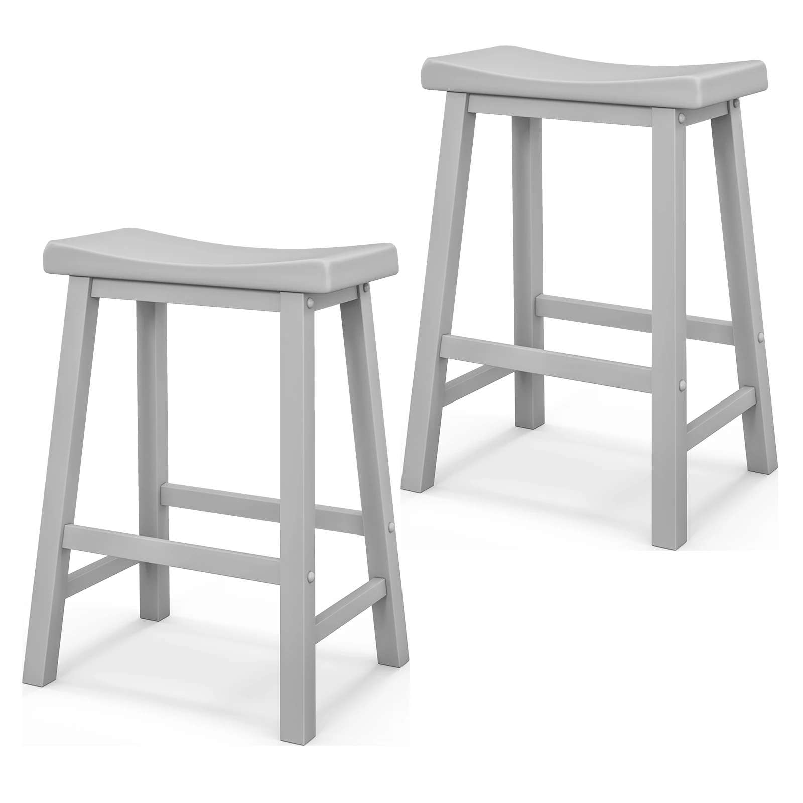 

Set of 2 Saddle Bar Stools Counter Height Dining Chairs w/ Wooden Legs Grey