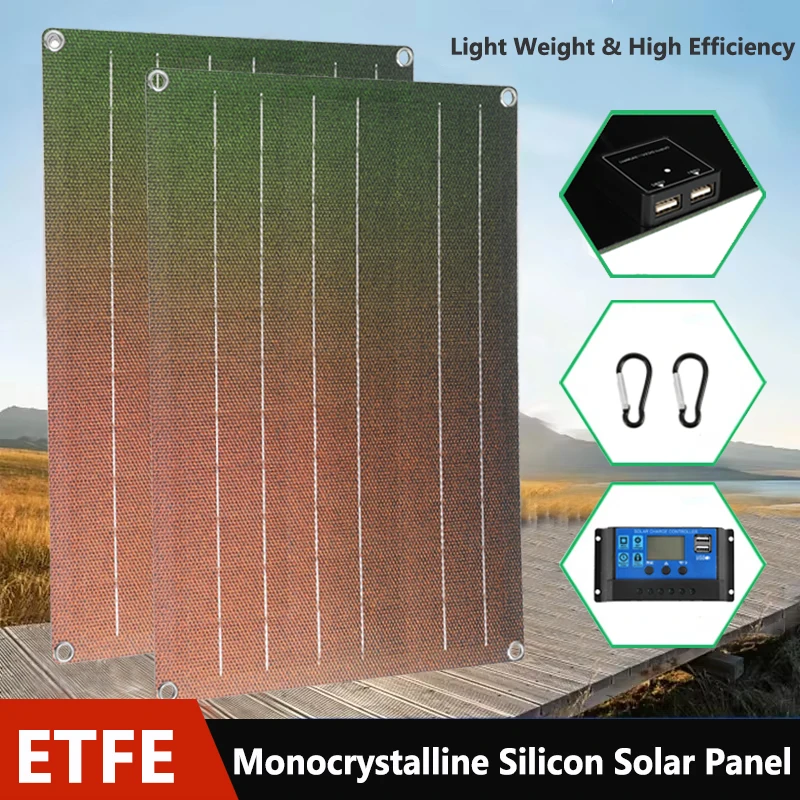 

High Efficiency Solar Panel Kit 18V Monocrystalline Dual USB Portable Outdoor Solar Cell Power Charging for Phone Camping