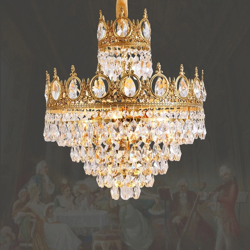 French court all-copper crystal small chandelier living room bedroom bedside crown dining room aisle European entrance lamp