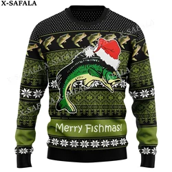 Funny Christmas Gift Merry Fishmas Ugly Christmas Knit Sweaters Christmas Gift Jumpers Tops Couple Party Unisex Casual-1