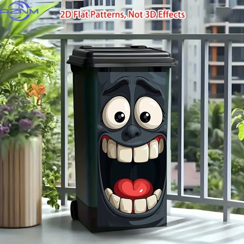 1pc/*cm/*in/1pc Trash Can Sticker with a Black Background and a Funny Big-eyed Grinning Face Design. This Matte Surface Sticke