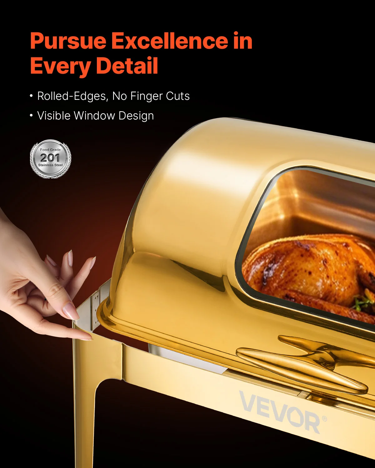 9Qt Rectangle Roll Top Chafing Dish Buffet Set Stainless Steel Chafer with Visible Lid Full Size Pan Catering Food Warmer Serve