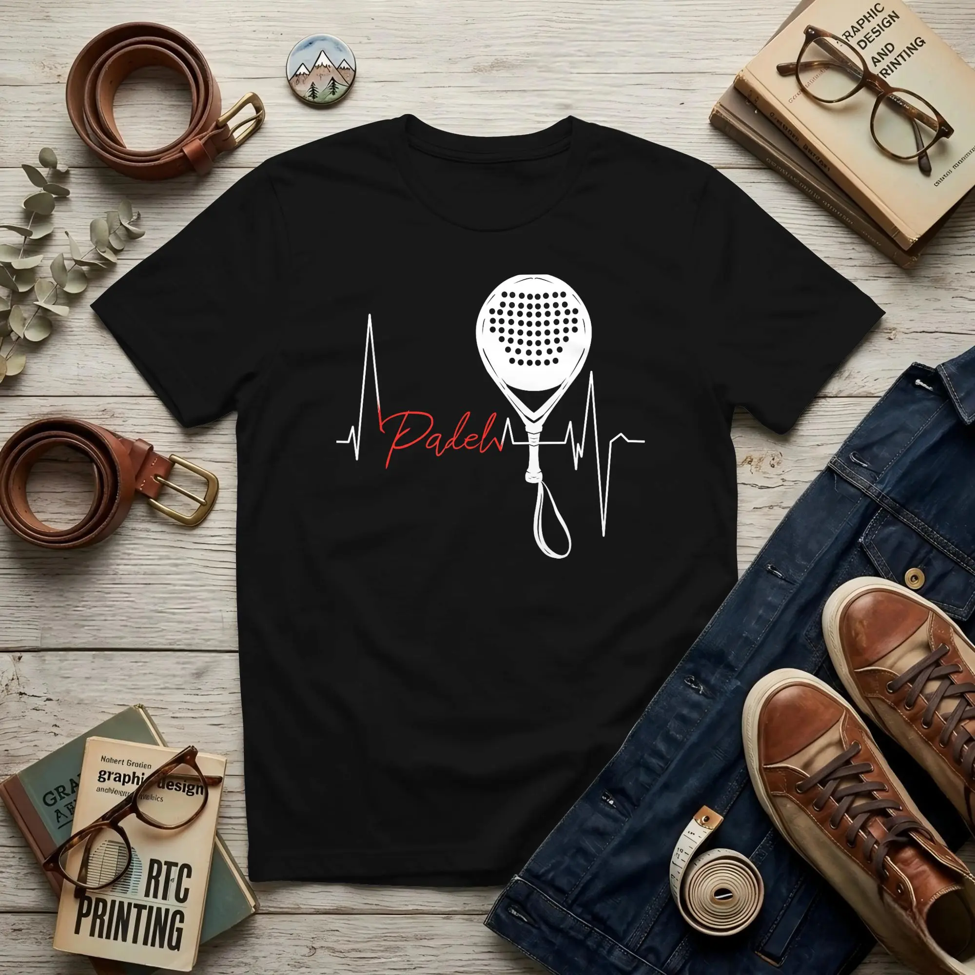 Padel Player Heartbeat Men T Shirts Padel Amazing Tee Shirt Short Sleeve Round Collar Pure Cotton Graphic Tops T-Shirt