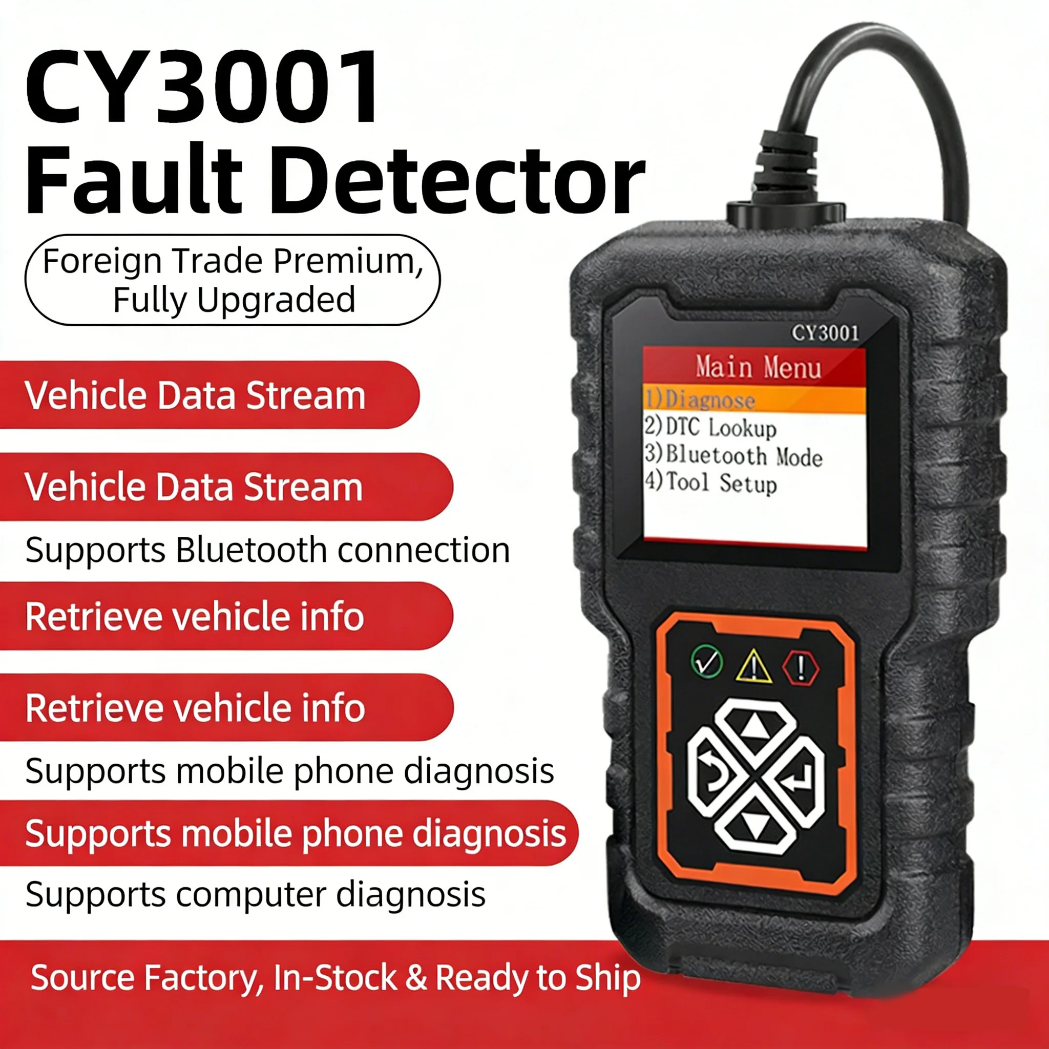 

Диагностический сканер CY3001 OBD2 для автомобилей, считыватель кодов неисправностей, тестер напряжения, сканер кодов ошибок двигателя, тестер заряда