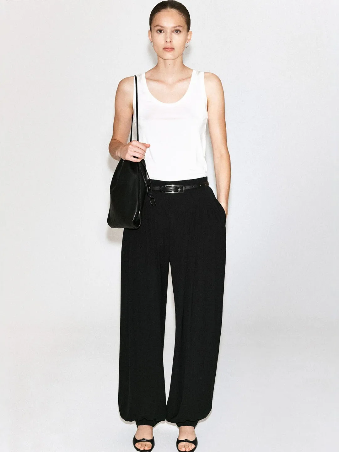 Casual Black Design Women's Pants Elastic Waist Pleated Cuffed Long Trousers Autumn New Arrival Versatile Ladies Fashion
