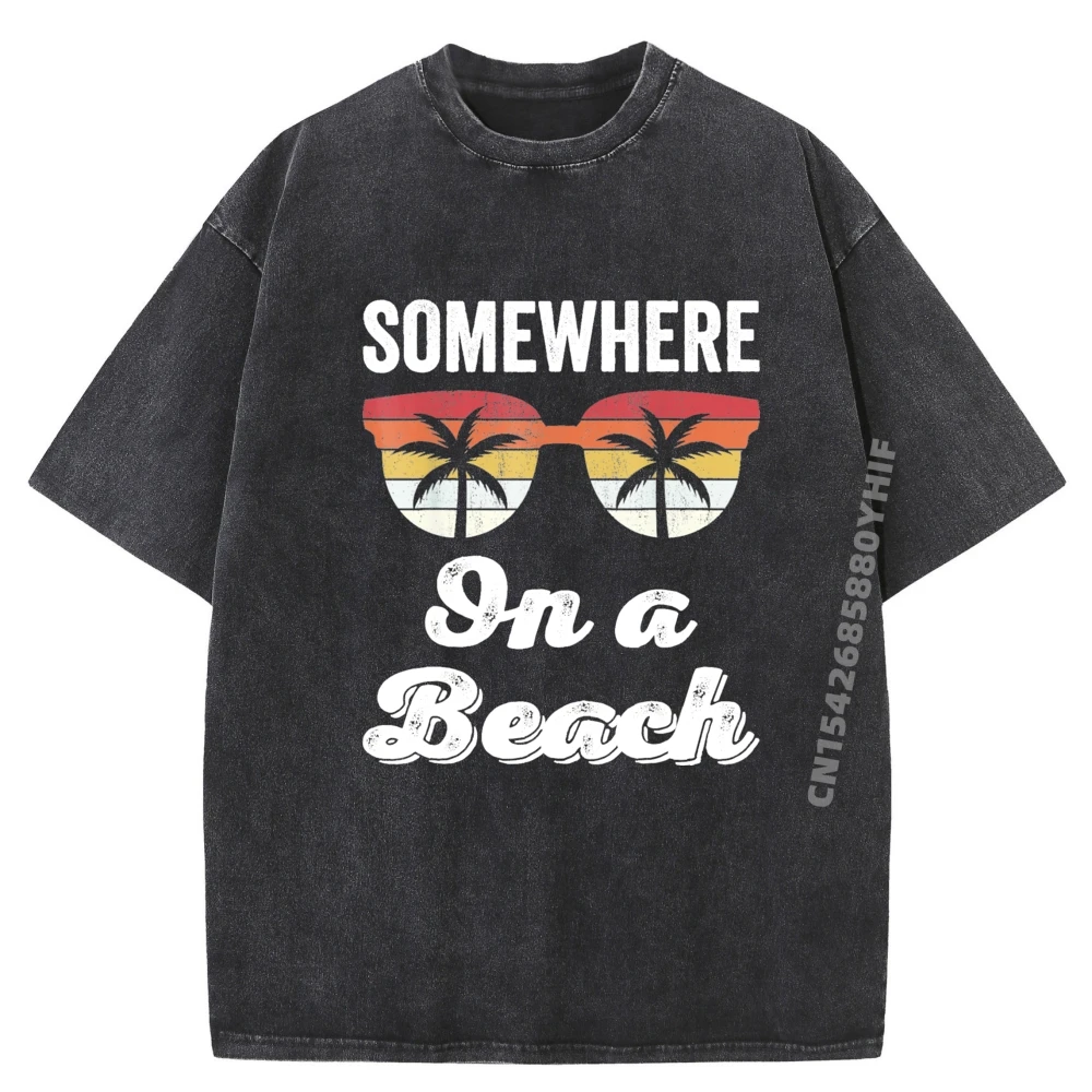 

Somewhere On A Beach Tank Забавная рубашка для пляжного отдыха Летние рубашки с рисунком Хлопковые удобные потертые футболки для мужчин Свободные