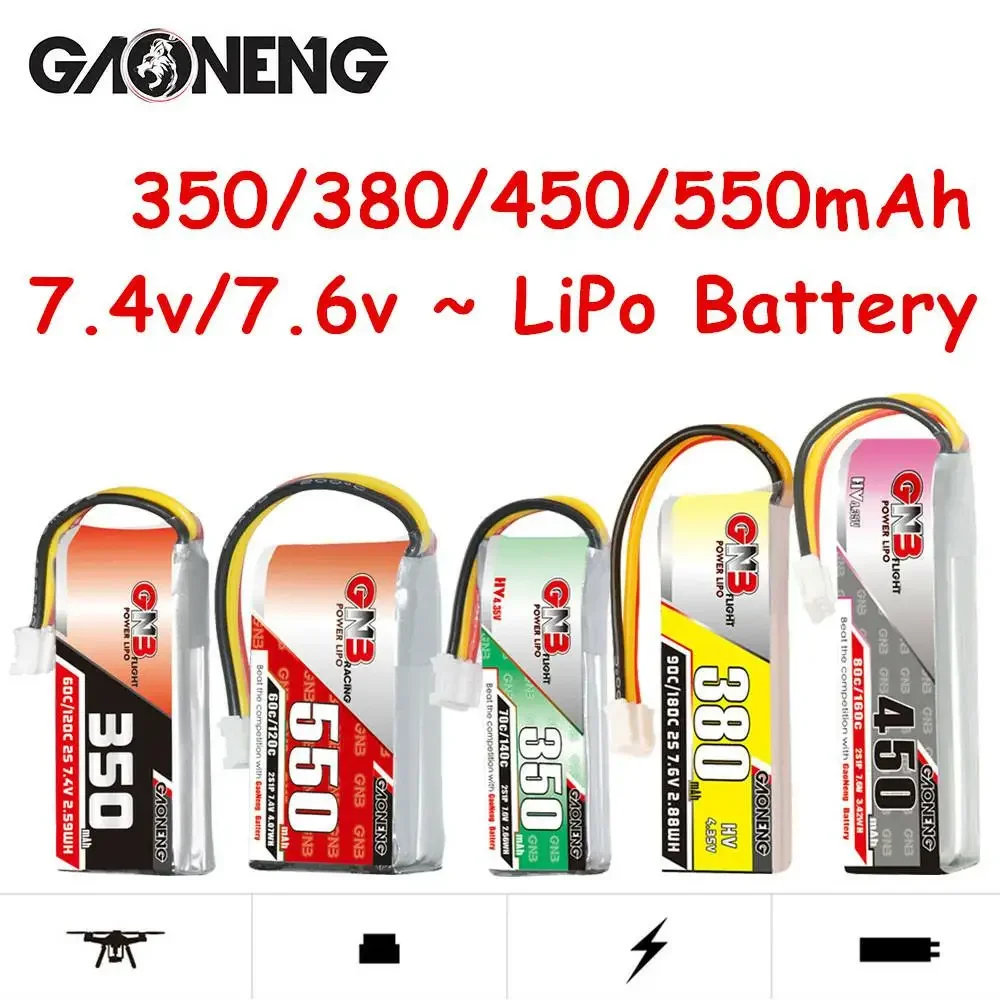 

2PCS GNB 2S 350mAh/380mAh/450mAh/550mAh 7.4V/7.6V 60C-90C HV Lipo Battery PH2.0 Plug For 1:28 RC Car Drift Mini-Z MCPX BL HGD1