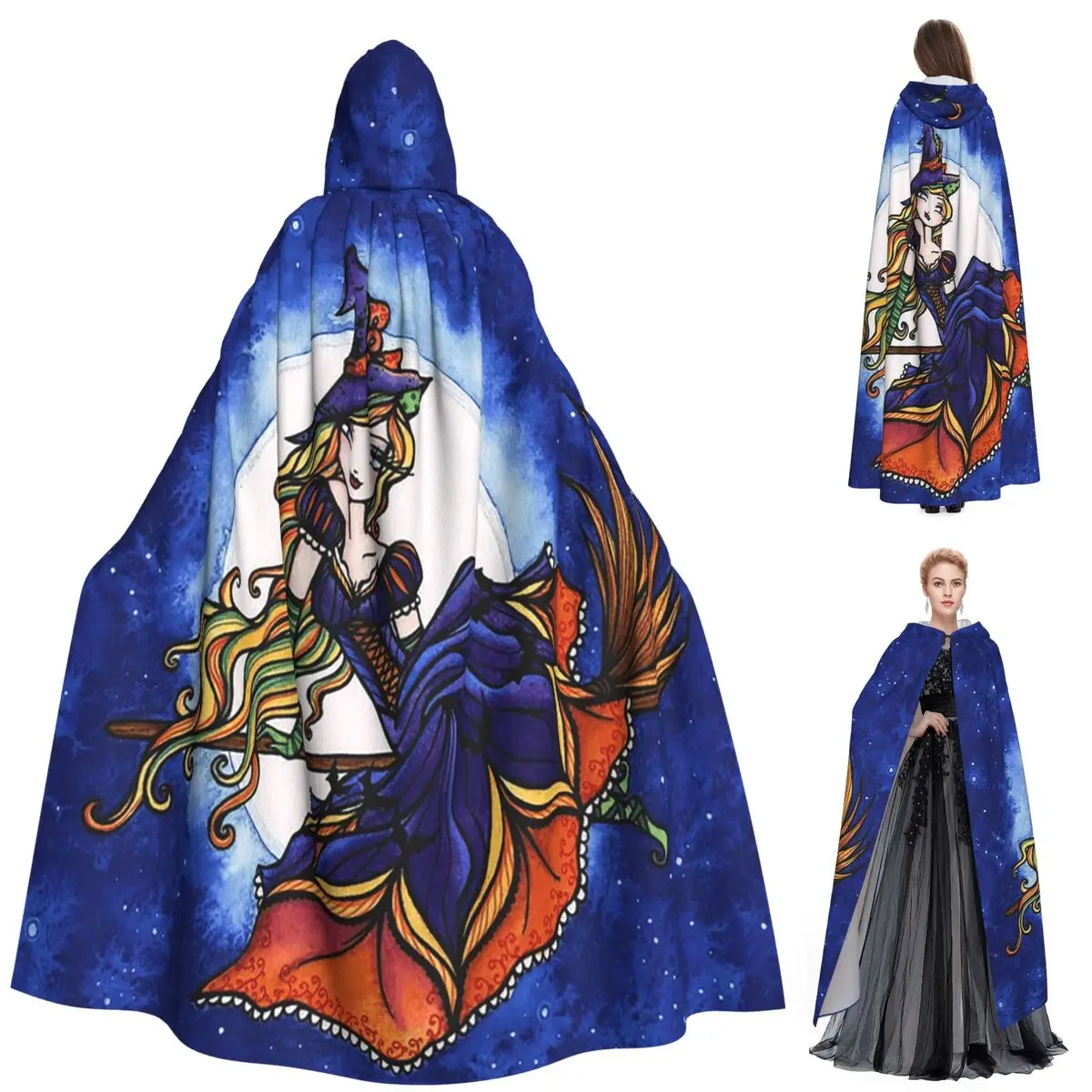 

Красочный Хэллоуин Ведьма Ночное Небо Фэнтези Искусство Длинный Плащ С Капюшоном Ведьма Средневековый Костюм Косплей Накидка Хэллоуин Вампир Взрослый