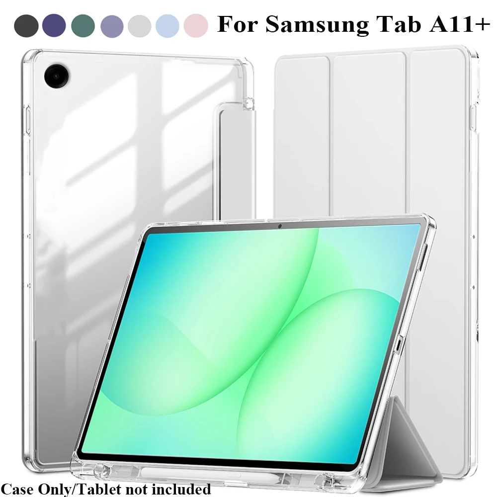 Transparente Kristall-Tablet-Hülle für Samsung Tab A11 Plus/A11+ SM-X230/X233, Hybrid-Schutzhülle mit Stifthalter, Vergilbungsfrei