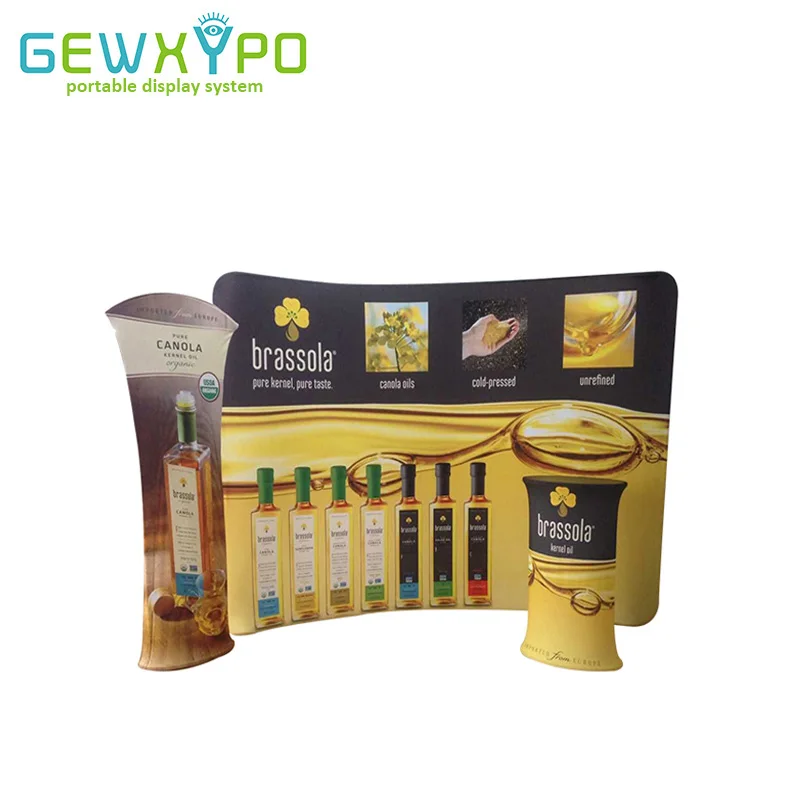 Expo Booth Portable 10ft Wide Curved Tension Fabric Banner Advertising Backwall Display With Tower And One Oval Table(All)