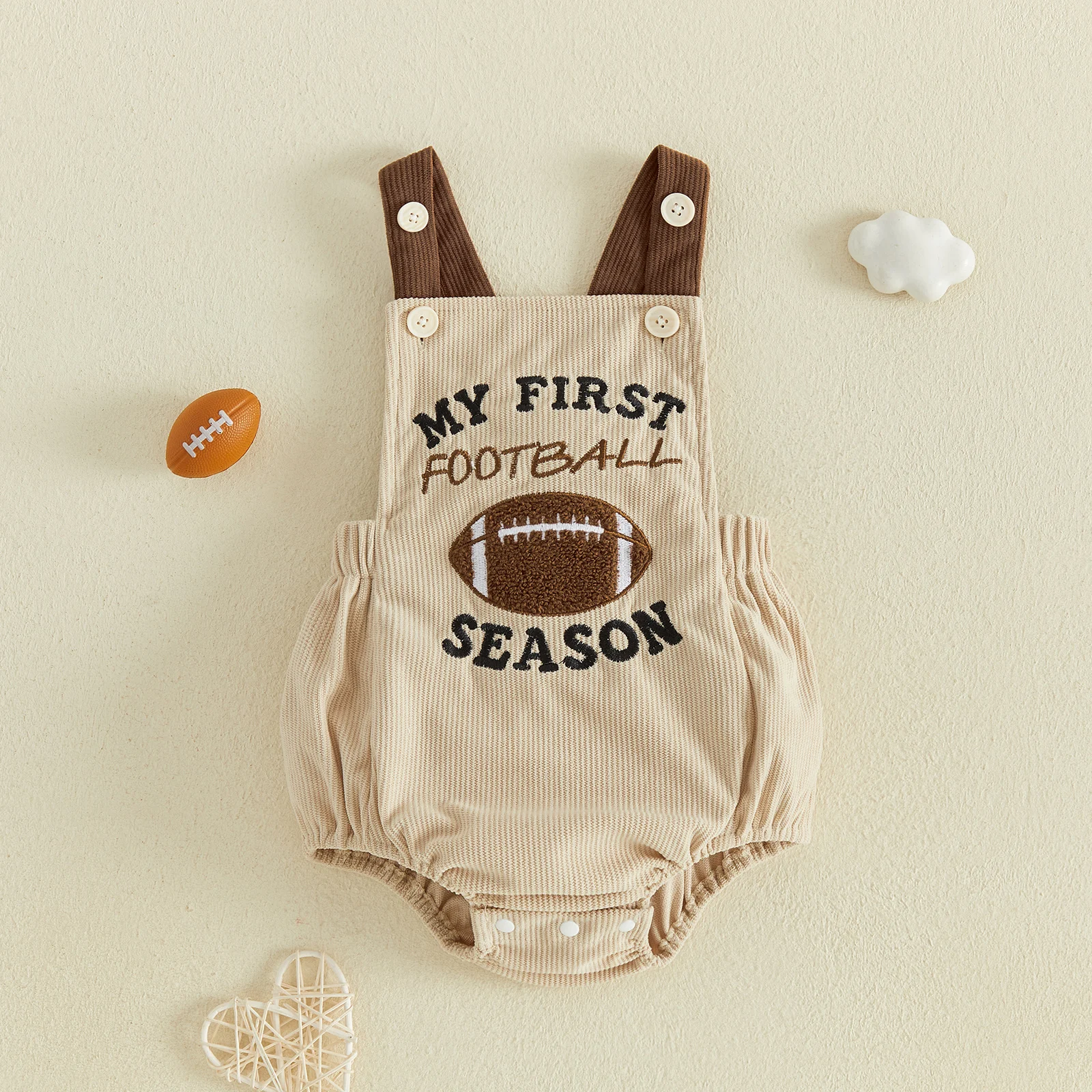 Cute Baby Boy Corduroy Romper Letter Rugby Embroidery Cross Backless Sleeveless Bodysuits