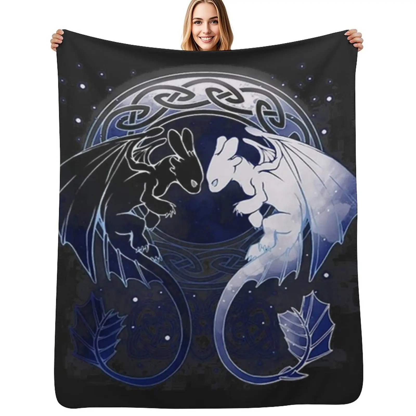 

Two Dragons Throw Blanket Soft Big Loose Decoratives Picnic Blankets
