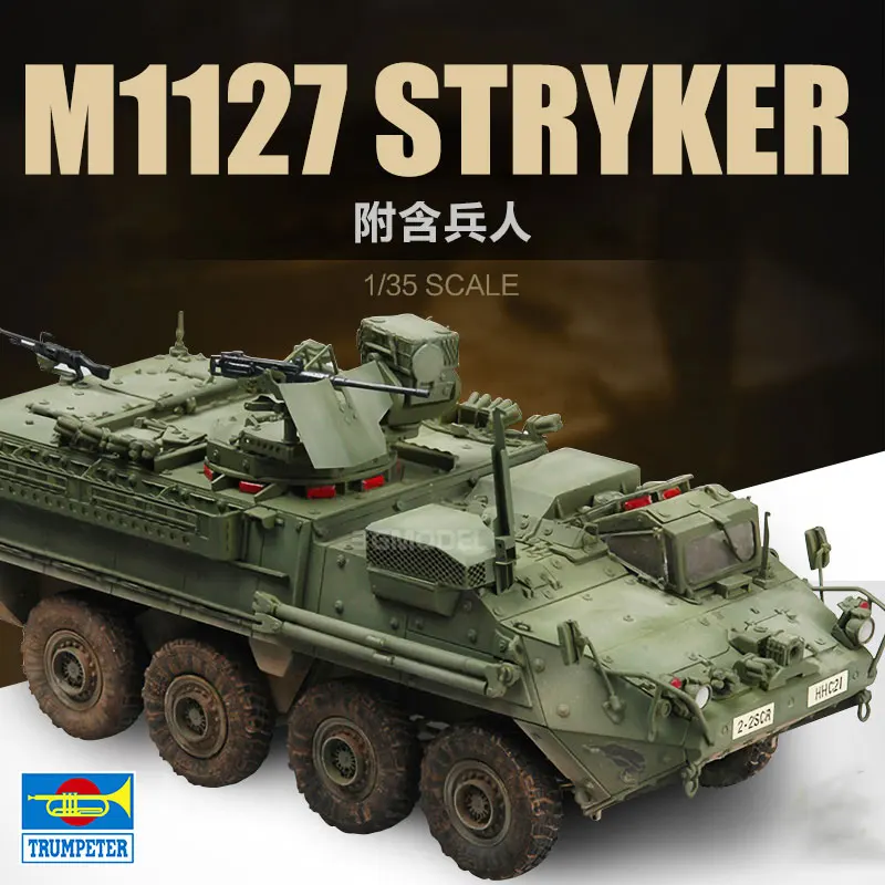 Trumpeter Assembled Military Model Kit 00395 American M1127 Stryker Scout Vehicle with Soldier 1/35