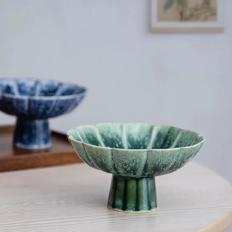 Household Fruit Tray Elegant Ceramic Fruit Plate with High Legs, Kitchen Bar and Snacks, Living Room Desktop Refreshment Tray