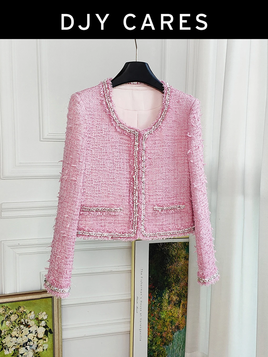 New Heavy duty handmade tassel nail bead short jacket pink top big  size