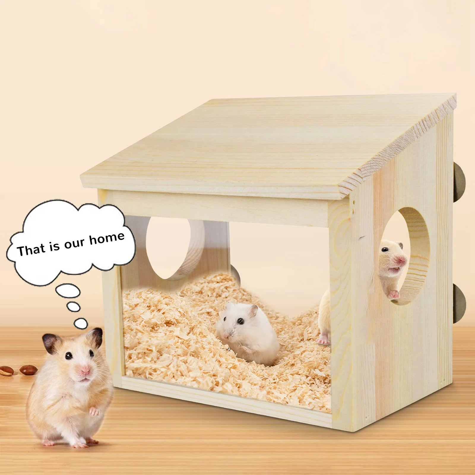 Wooden Hamster House Landscaping Small Animal Hideout Hut Hamster Hideaway for Hamster Guinea Pig Mice Small Animals Lemmings