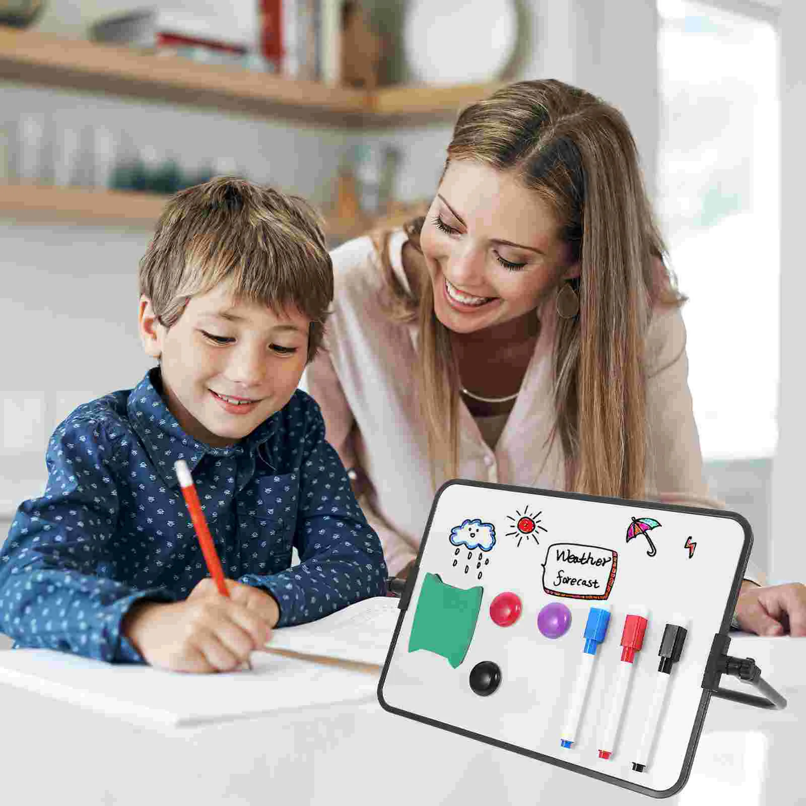 Pequeno Double-Sided Magnetic Whiteboard, Dry Erase, Calendário portátil, Office Note, Mensagem, Stand Easel, Escrita Tablet, Preto