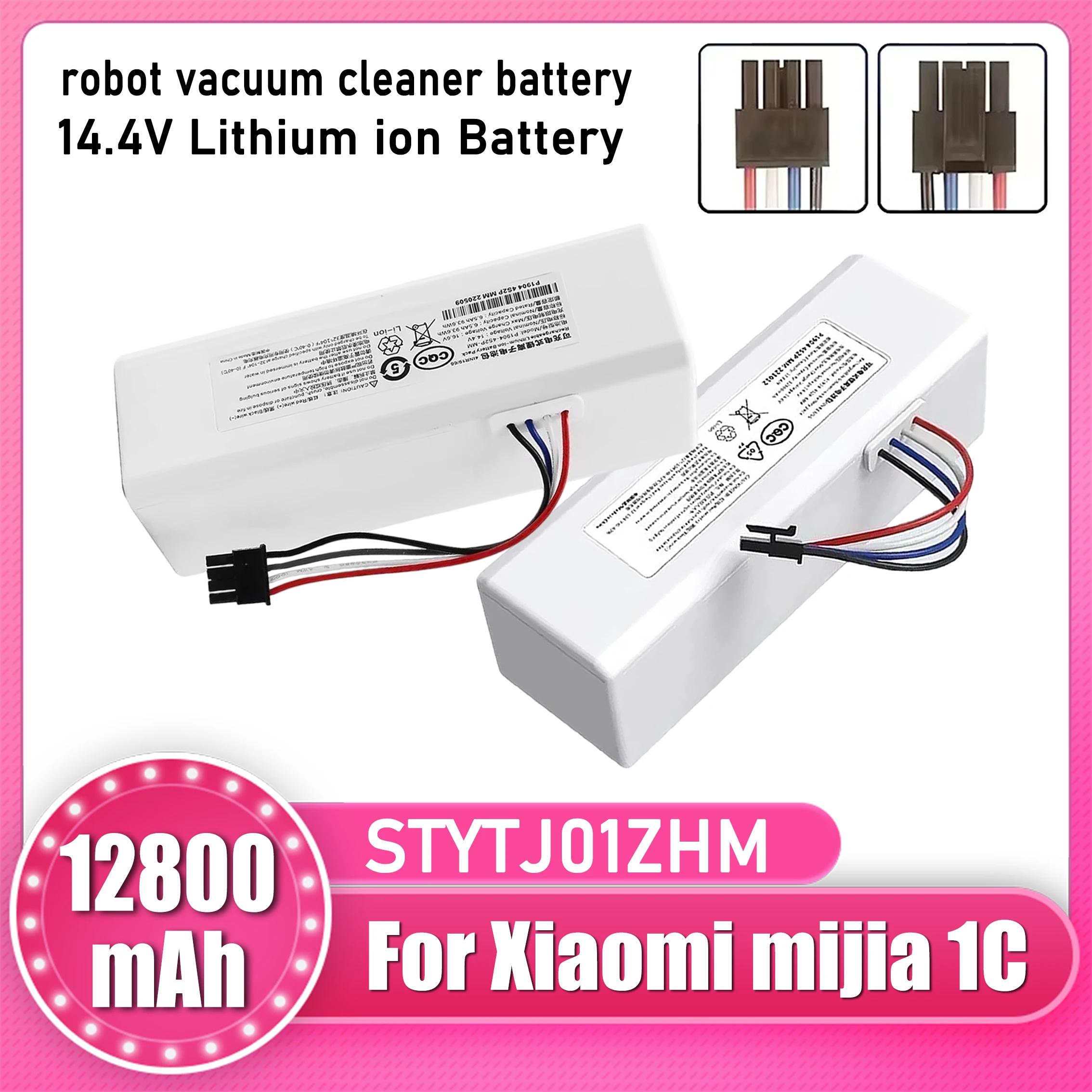 For Xiaomi Mijia 1C STYTJ01ZHM robot vacuum cleaner battery pack replacement backup battery, 14.4V 12800mAh