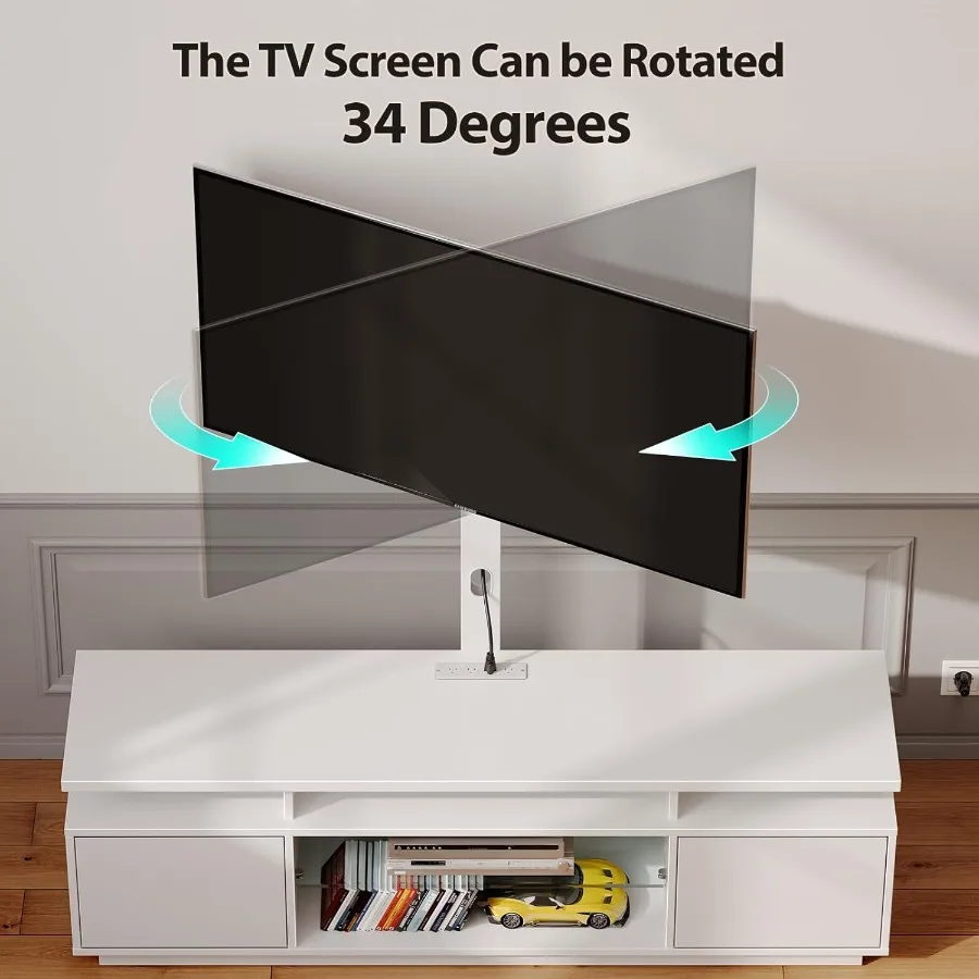 حامل تلفزيون حديث قابل للتعديل مع حامل دوار ومخرج طاقة مدمج لأجهزة التلفاز مقاس 32 إلى 70 بوصة والترفيه بعرض 51.2 بوصة #3
