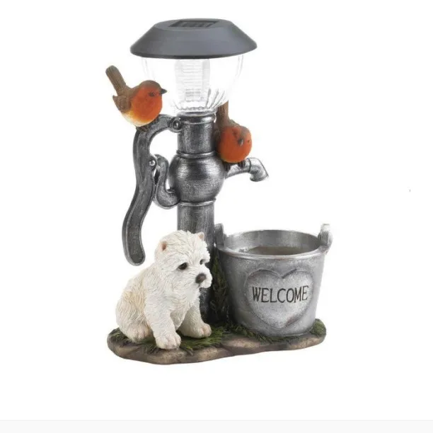 Solar Powered Resin Animal Figurine - Cat, Rabbit & Dog Garden Decor with LED Lights (Outdoor Pet Ornament)