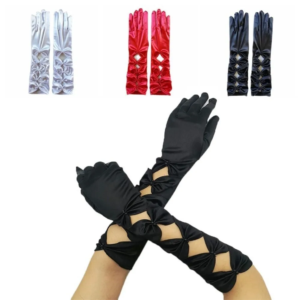 우아한 여성 긴 장갑 탄성 여성 봄 여름 전체 손가락 장갑 빈티지 새틴 웨딩 드레스 장갑 파티 용품