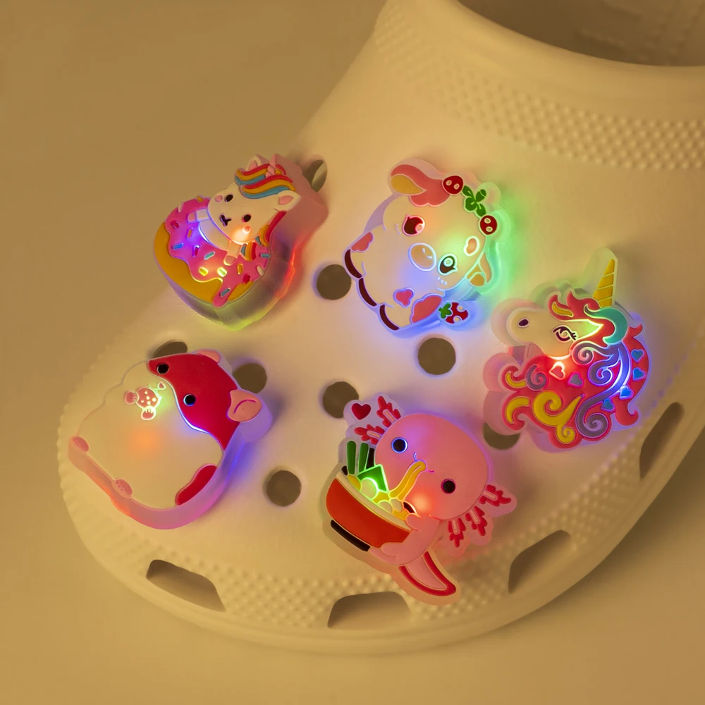 1 قطعة LED مضاءة الأحذية السحر للفتيات الاطفال الحيوان زهرة متوهجة اكسسوارات الأحذية الزينة دبابيس خمر الهدايا تسد أبازيم #3
