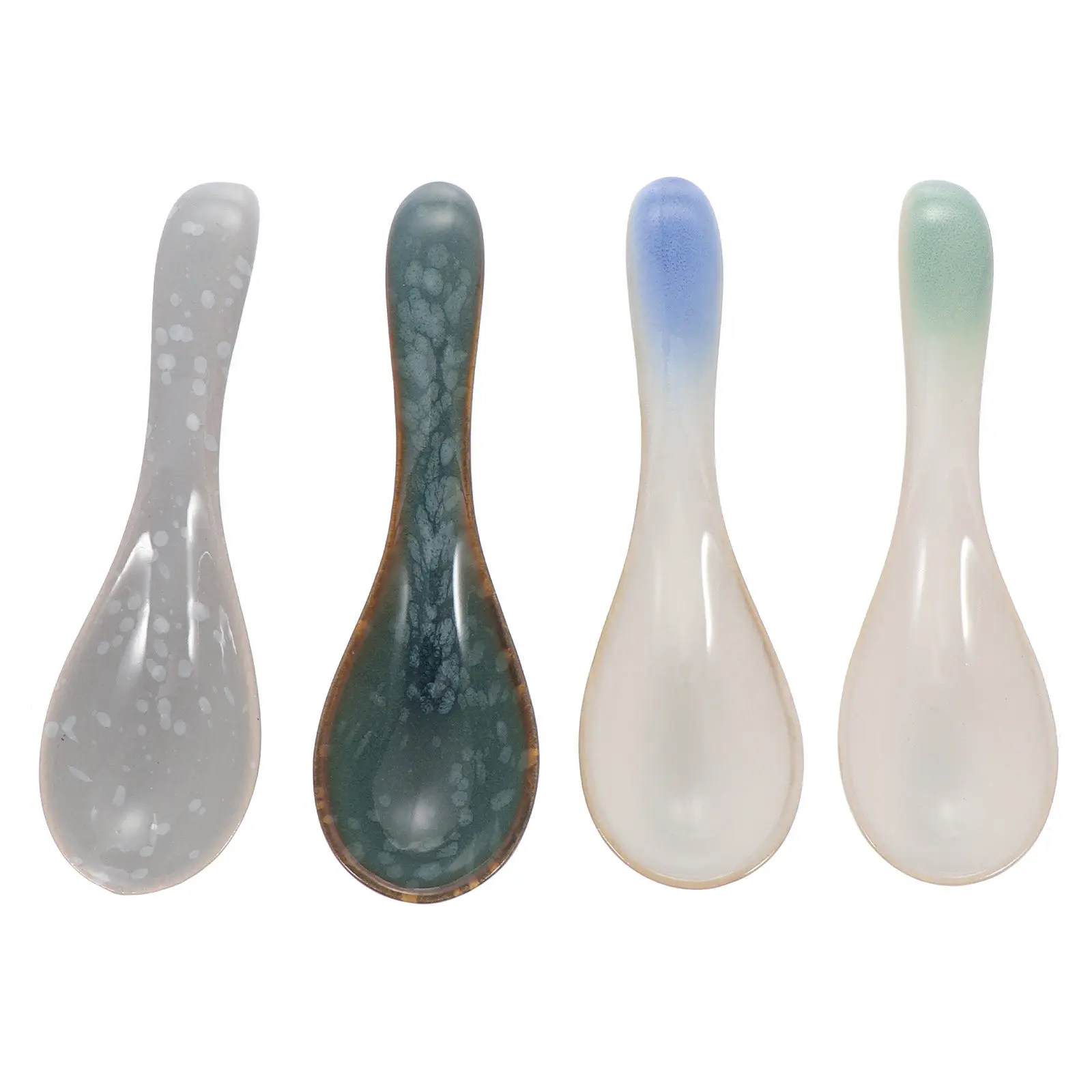 

4Pcs Household Ceramic Soup Spoon Retro Exquisite Design Sturdy Long-Lasting Food Spoon for Eating Drinking Serving Rice Soup