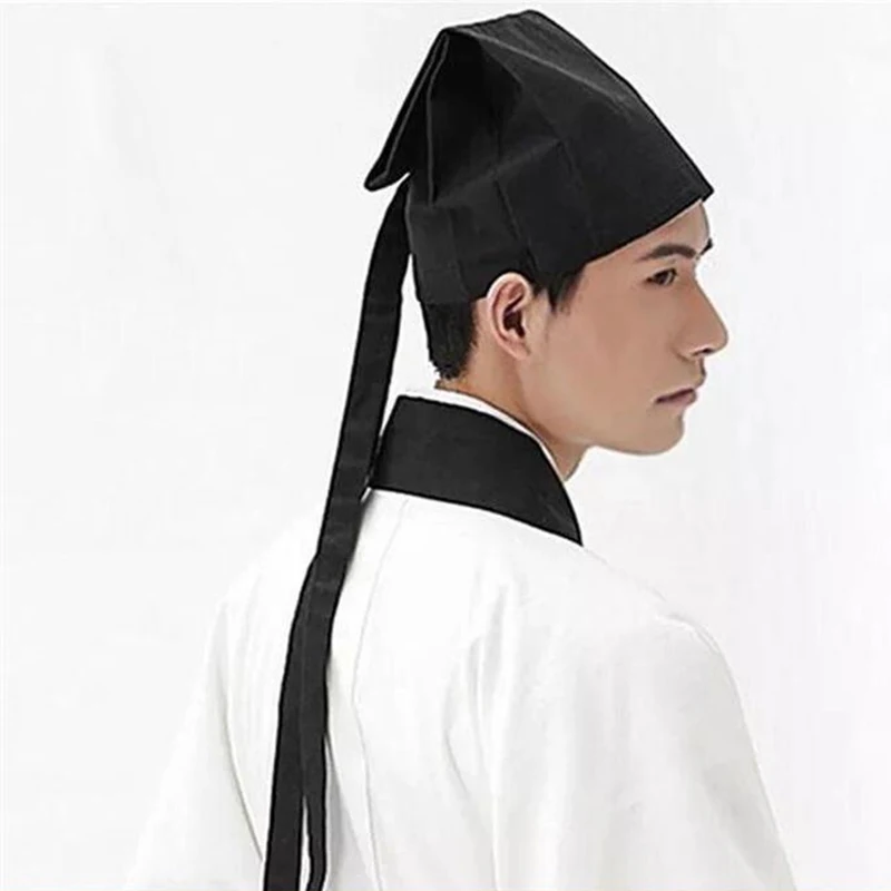 Chinese Scholar Teacher  Hat Hanfu Black Headdress Adult Men Boy Traditional Children Ancient Cosplay Retro Vintage Cap